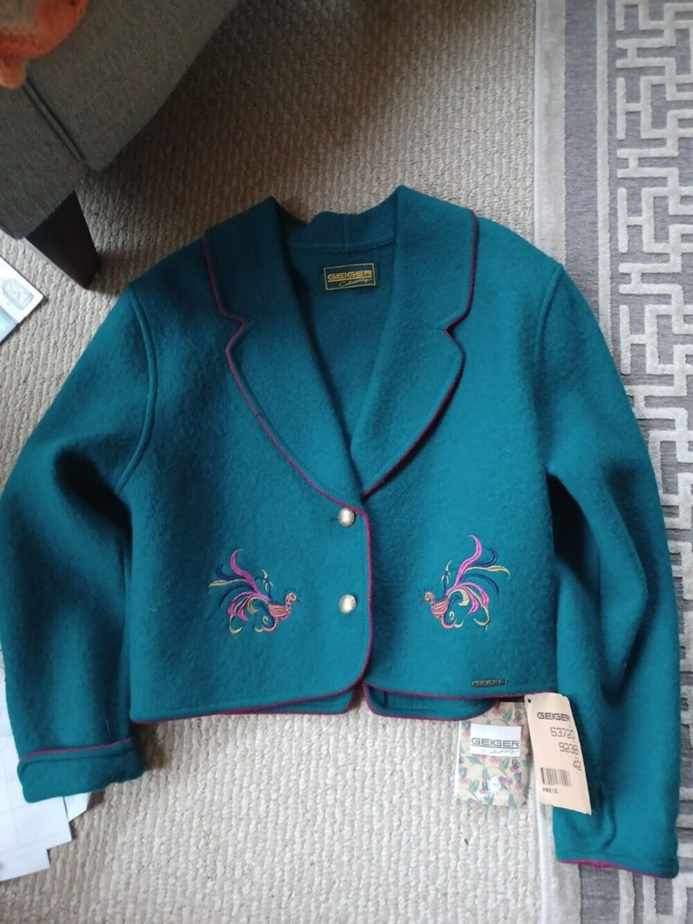 Geiger Womens Boiled Wool Jacket Tyrolean Vintage Made in Austria Black Size 12